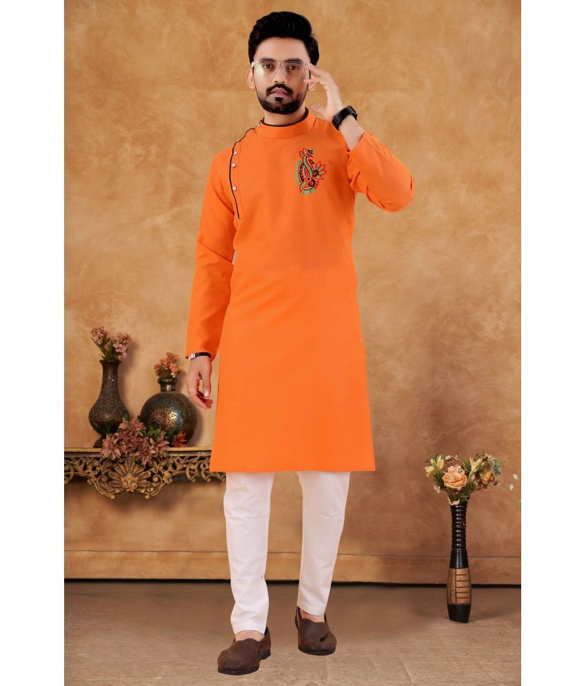     			KC Kunj Creation Orange Cotton Blend Regular Fit Men's Kurta Pyjama Set ( Pack of 1 )