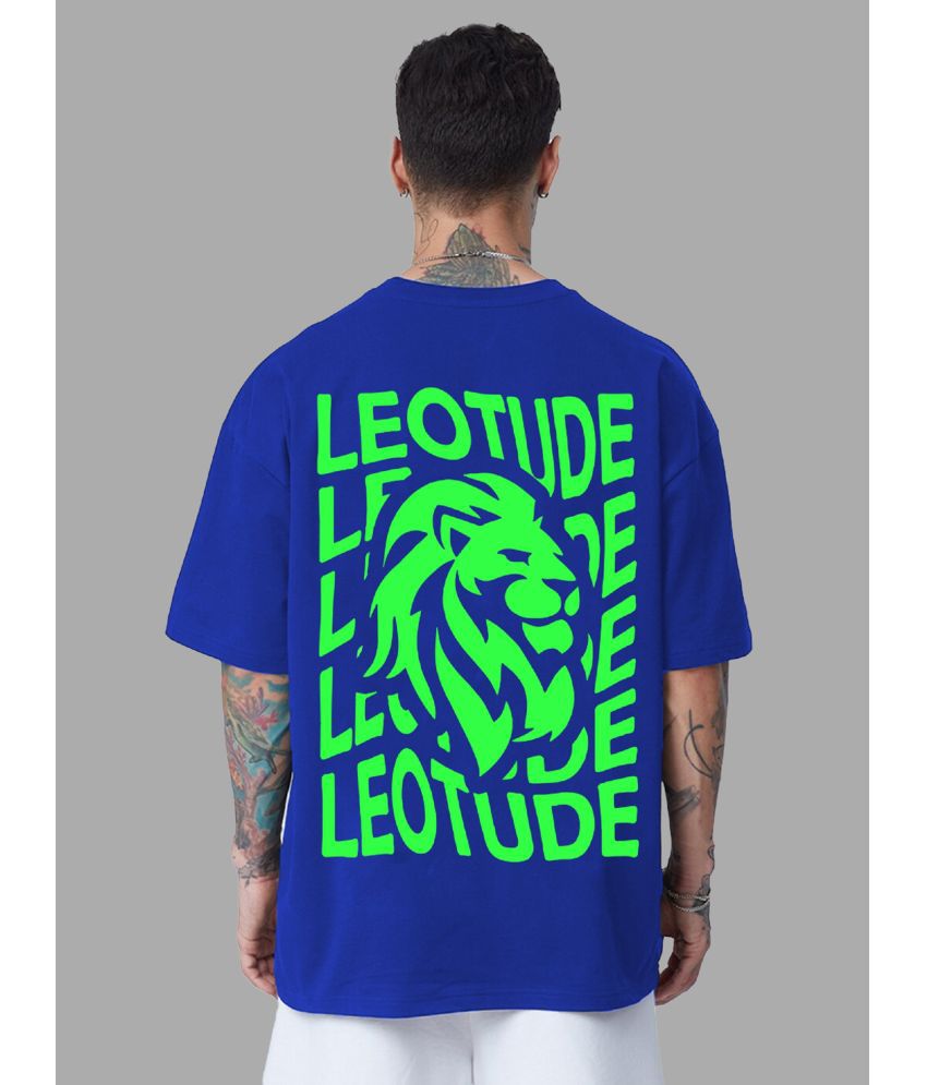     			Leotude Cotton Blend Oversized Fit Printed Half Sleeves Men's T-Shirt - Blue ( Pack of 1 )