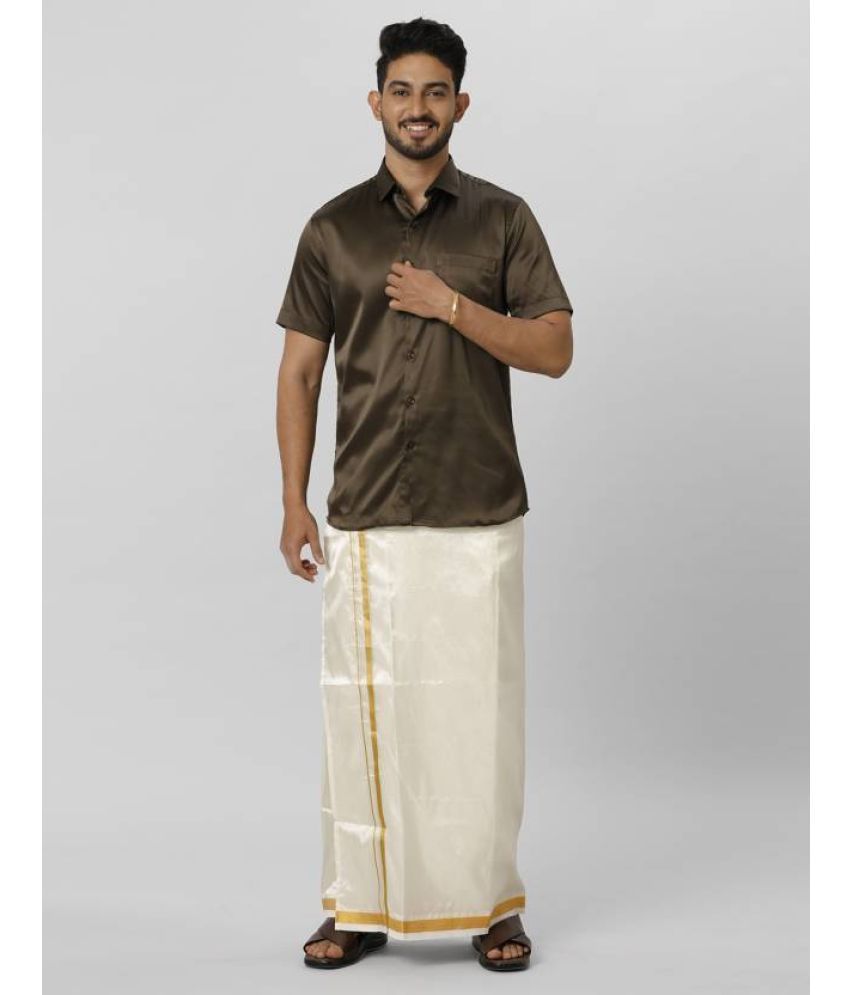     			Ramraj cotton Brown Polyester Slim Fit Men's Dhoti Kurta Set ( Pack of 1 )