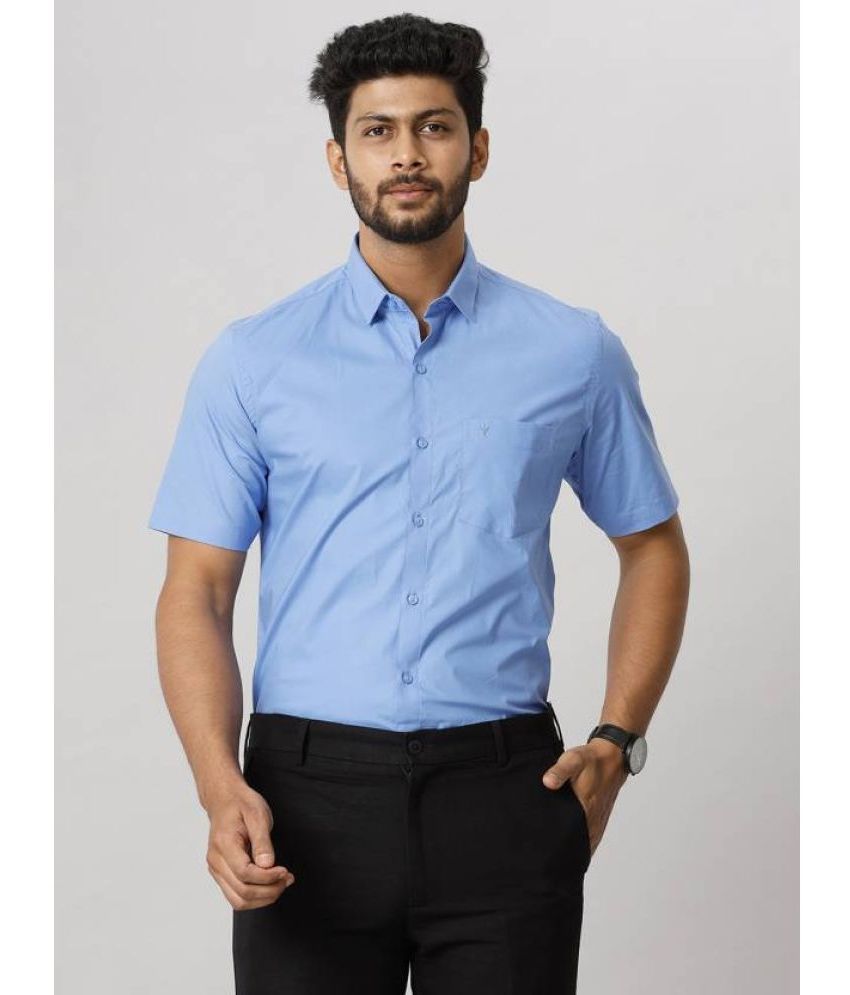     			Ramraj cotton Cotton Blend Slim Fit Solids Half Sleeves Men's Casual Shirt - Blue ( Pack of 1 )