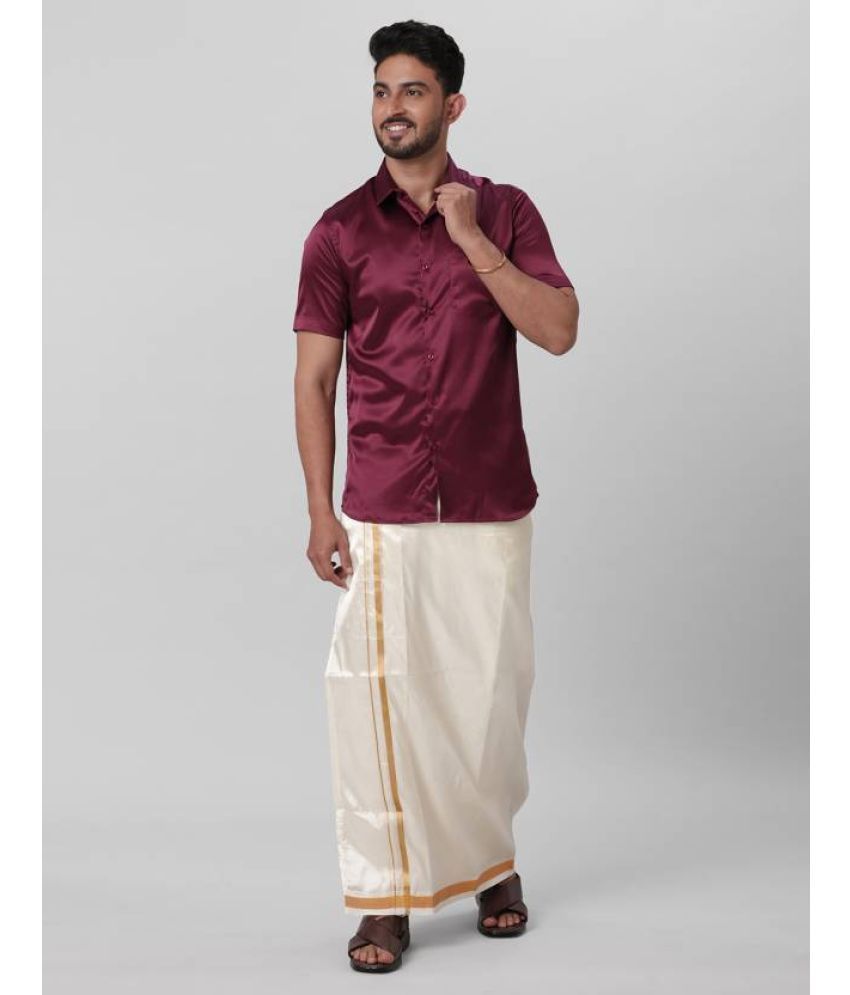     			Ramraj cotton Maroon Polyester Slim Fit Men's Dhoti Shirt Set ( Pack of 1 )