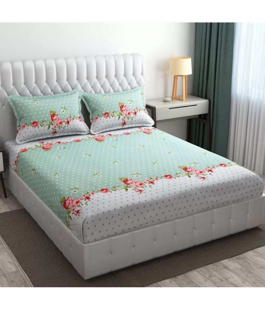     			Shaphio Microfiber Floral 1 Double Bedsheet with 2 Pillow Covers - Green