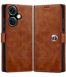 NBOX Brown Flip Cover Leather Compatible For OnePlus Nord CE 3 5G ( Pack of 1 )