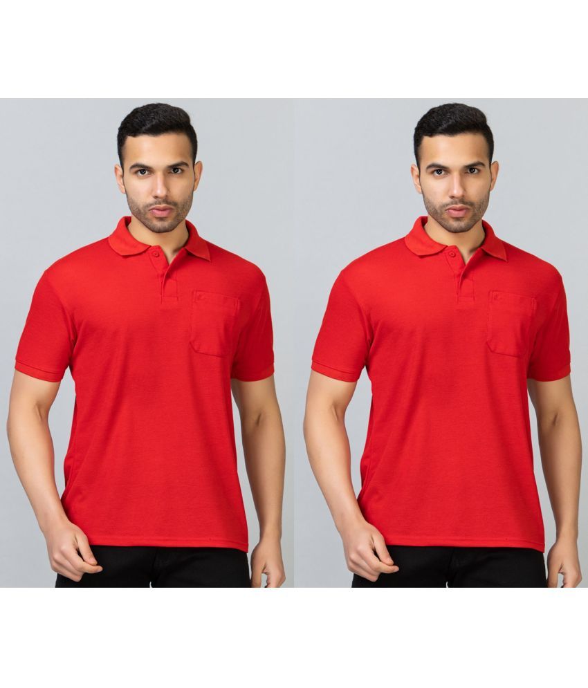     			EKOM Cotton Blend Regular Fit Solid Half Sleeves Men's Polo T Shirt - Red ( Pack of 2 )