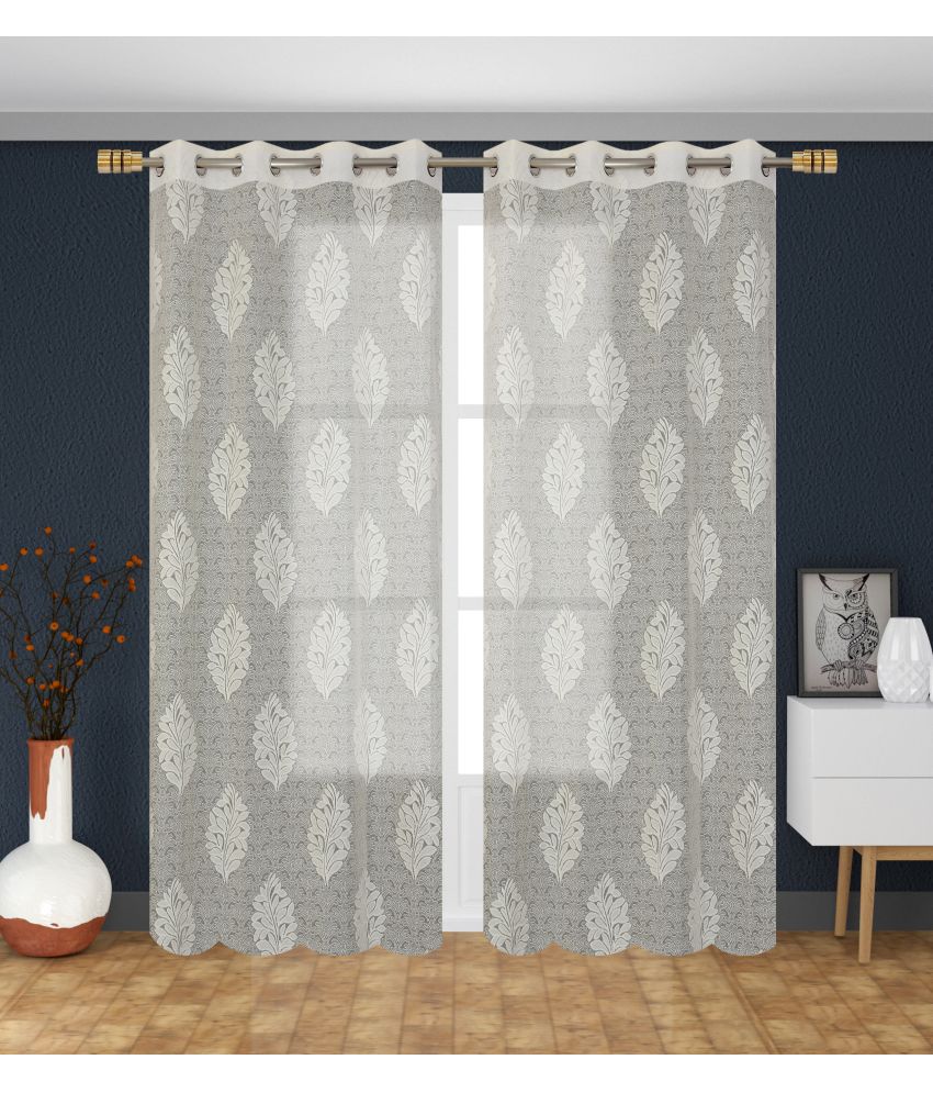     			Homefab India Floral Transparent Eyelet Curtain 5 ft ( Pack of 2 ) - Cream
