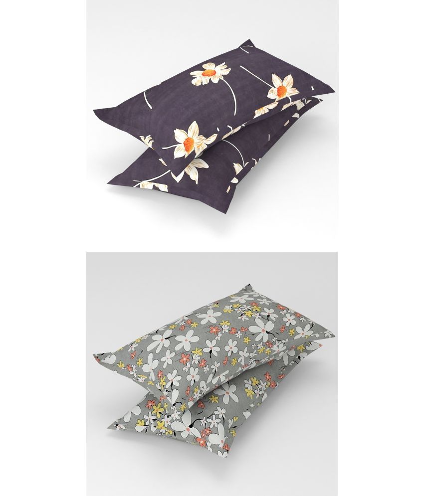     			Homefab India - Pack of 4 Microfiber Floral Printed Standard Size Pillow Cover ( 66.04 cm(26) x 43.18 cm(17) ) - Multi-Colour