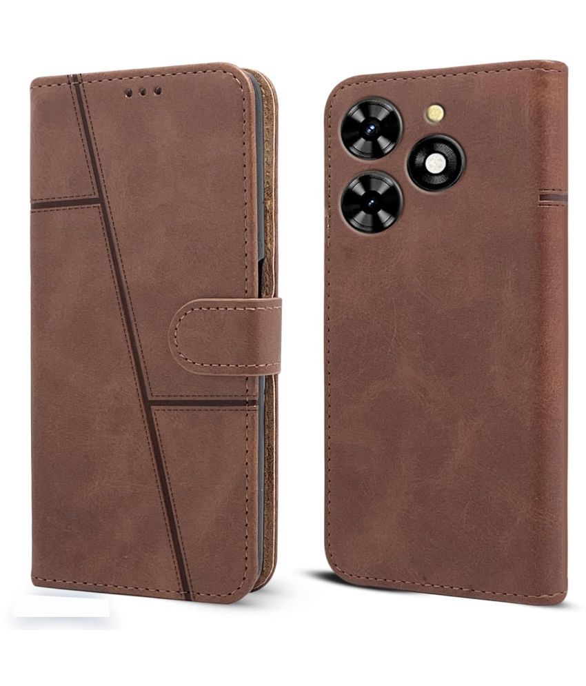     			NBOX Brown Flip Cover Artificial Leather Compatible For Tecno Pop 8 ( Pack of 1 )