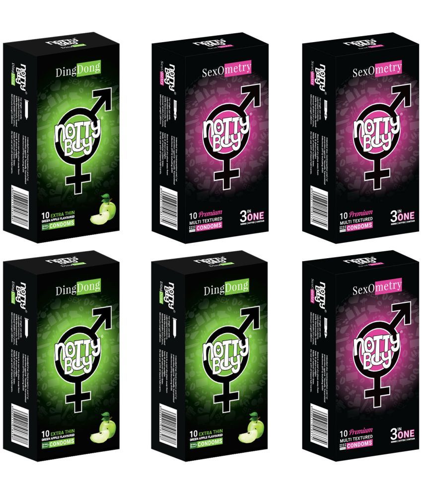     			NottyBoy Fruit Flavoured and 3 IN 1, Ribbed, Dotted, Contour Combo Pack Condoms - 60 Units