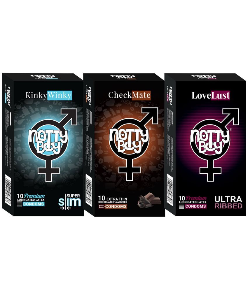     			NottyBoy Multi Pack Combo Ultra Ribbed, Thin, Chocolate Flavour Condom - 30 Pieces