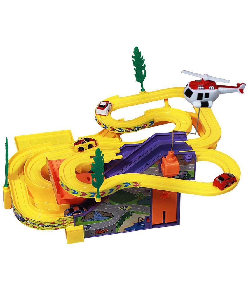     			RAINBOW RIDERS Track Racer /  Track Racer Car Set with 4 Miniature Cars, Rotating Helicopter and Thrilling Sound For 3+ Years  Boys And Girls / Track Racer Sound A Beautiful Music /  Track Racer Car Set with 4 Miniature Cars Rotating Helicopter  .