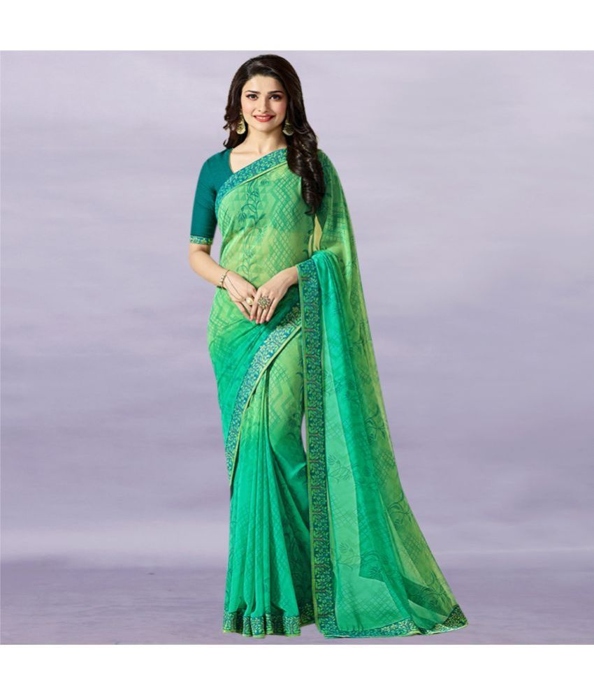     			Styleveda Georgette Printed Saree With Blouse Piece - Light Green ( Pack of 1 )