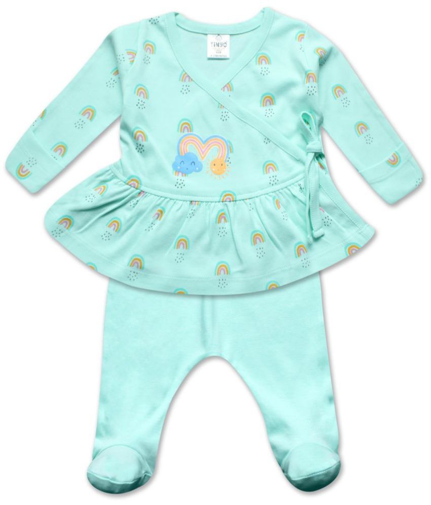     			TINYO Blue Cotton Baby Girl Top & Trouser ( Pack of 1 )