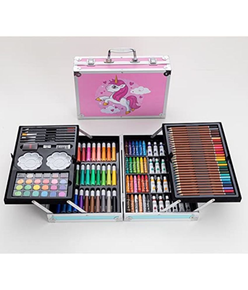     			Unicorn Design-Pink 145-Piece Art Supplies Set for Kids | Delue Studio Drawing and Painting Kit in Portable Aluminum Case | Great Gift for Boys, Girls, Children, Teens, and Artists