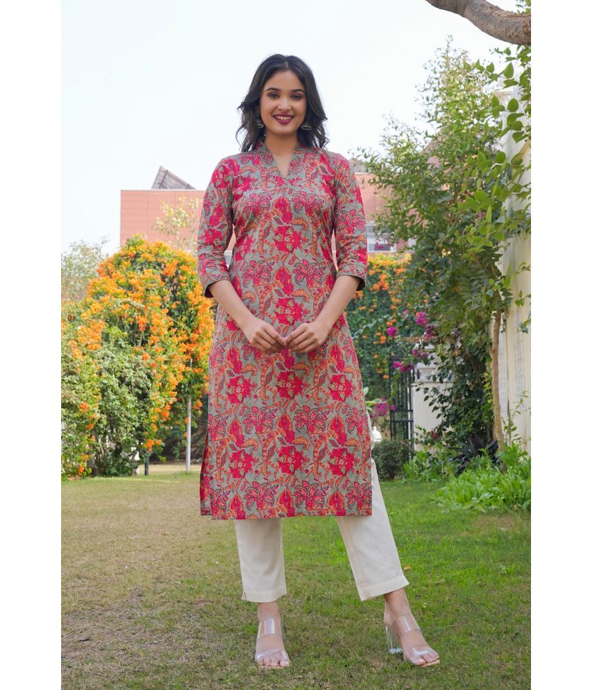     			Vbuyz Cotton Printed Straight Women's Kurti - Pink ( Pack of 1 )