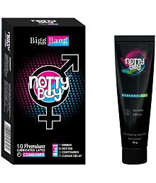 NottyBoy Delay Gel 20gm and Big Bang 4IN1 Dotted &amp; Ribbed Extra Time  Condom - Pack of 2