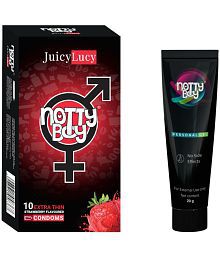 NottyBoy Long Last Delay Gel 20gm and Strawberry Flavoured Extra Thin Condom - Pack of 2