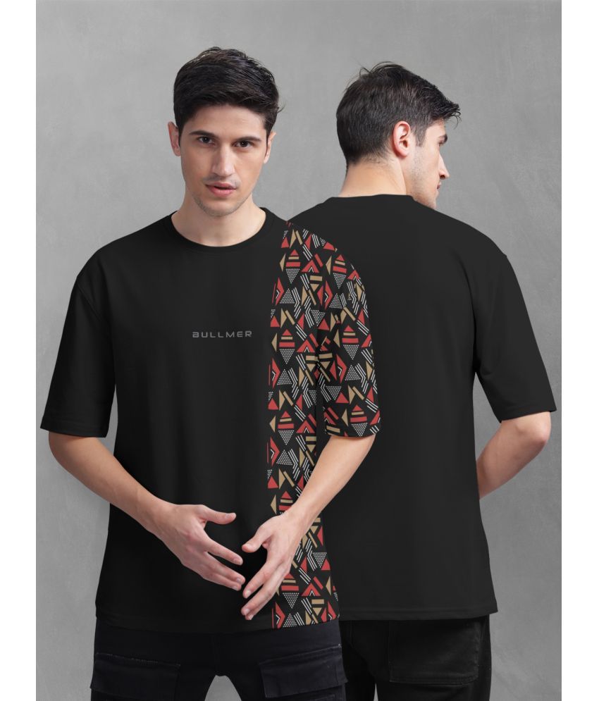     			BULLMER Cotton Blend Oversized Fit Printed Half Sleeves Men's T-Shirt - Black ( Pack of 1 )