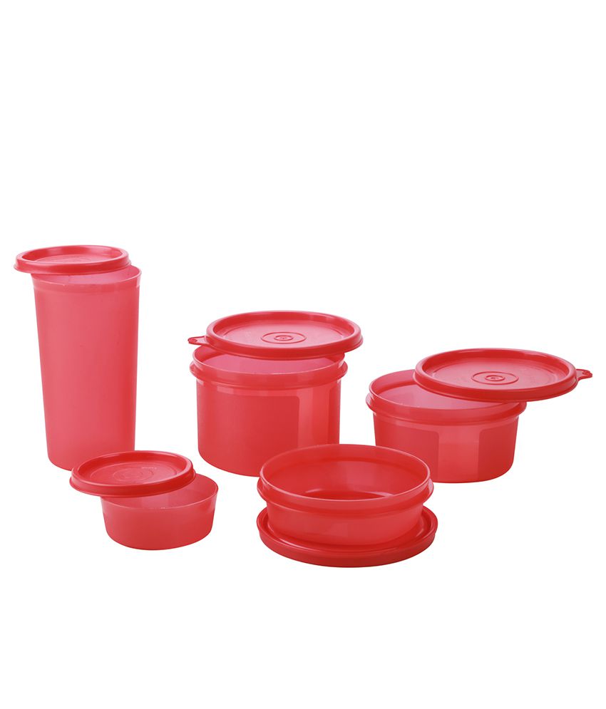     			HOMETALES Plastic Multi-Purpose Food Container, 100ml, 200ml, 420ml, 450ml & 600ml, Red, (5U)