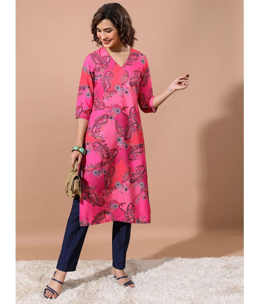     			Ketch Polyester Printed Straight Women's Kurti - Pink ( Pack of 1 )