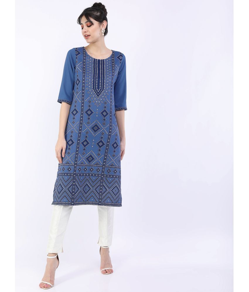     			Ketch Polyester Printed Straight Women's Kurti - Blue ( Pack of 1 )