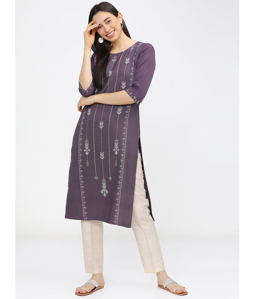     			Ketch Polyester Printed Straight Women's Kurti - Purple ( Pack of 1 )