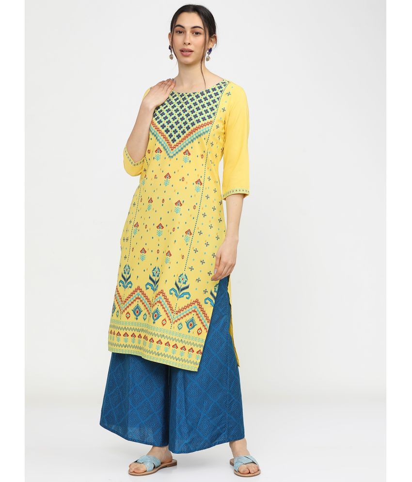     			Ketch Polyester Printed Straight Women's Kurti - Yellow ( Pack of 1 )