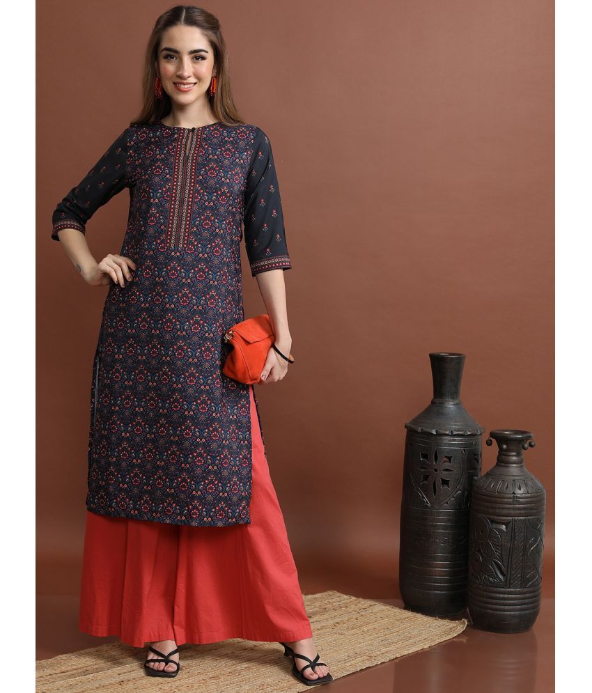     			Ketch Polyester Printed Straight Women's Kurti - Black ( Pack of 1 )