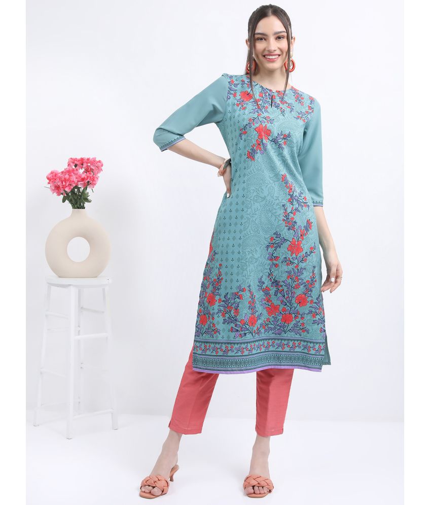     			Ketch Polyester Printed Straight Women's Kurti - Turquoise ( Pack of 1 )