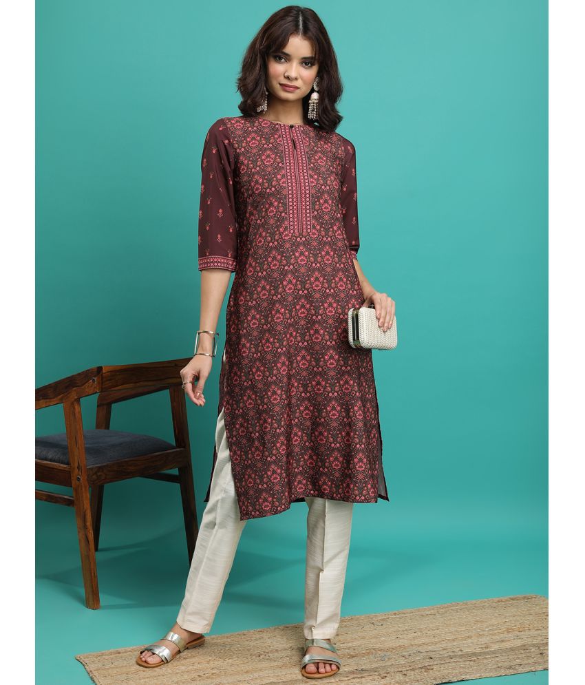     			Ketch Polyester Printed Straight Women's Kurti - Maroon ( Pack of 1 )