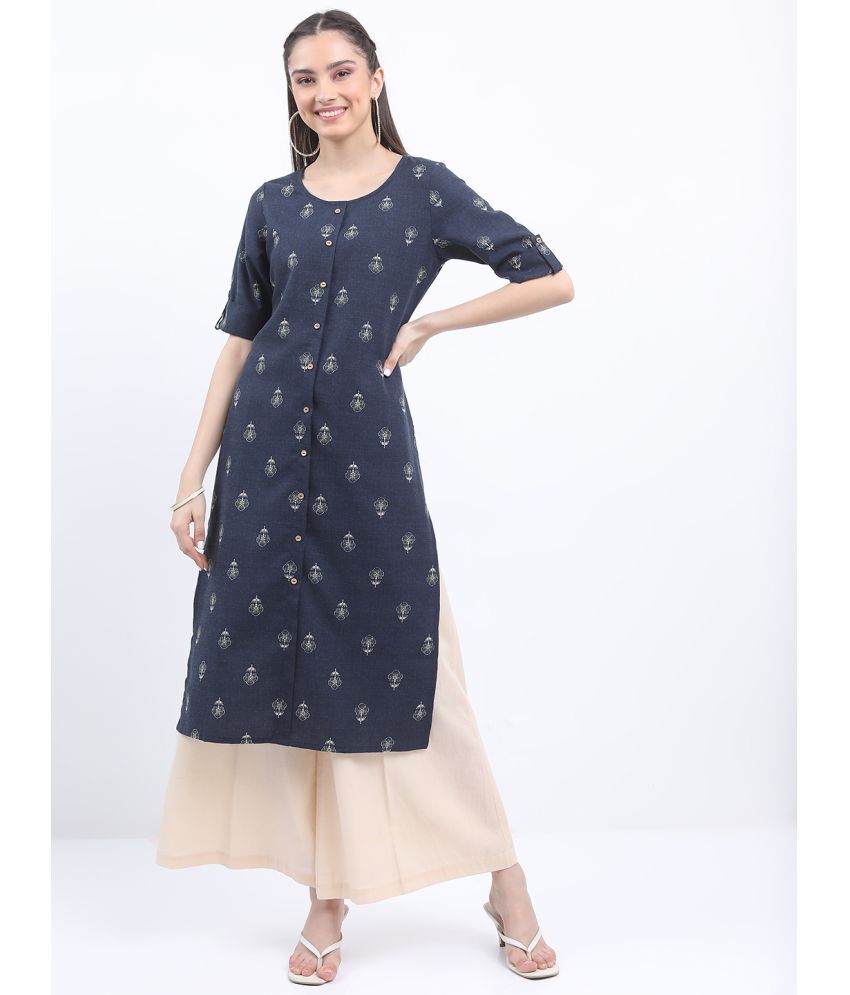     			Ketch Polyester Printed Straight Women's Kurti - Navy ( Pack of 1 )