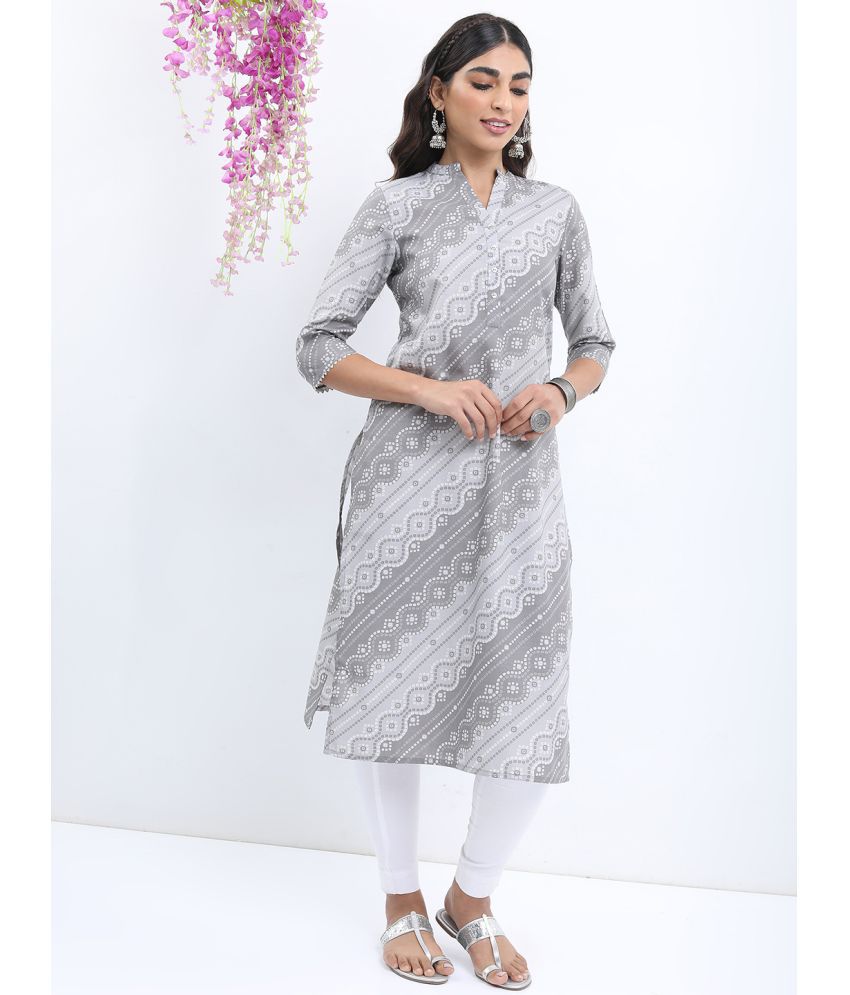     			Ketch Polyester Printed Straight Women's Kurti - Grey ( Pack of 1 )