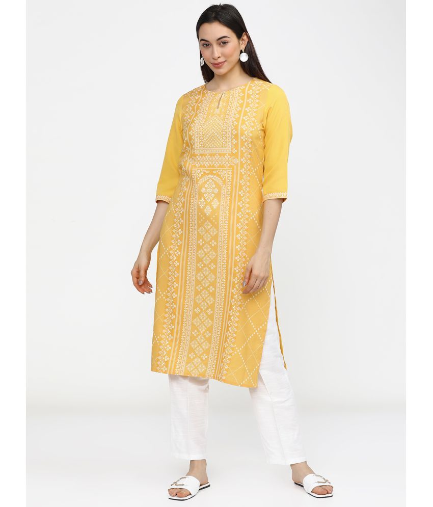     			Ketch Polyester Printed Straight Women's Kurti - Yellow ( Pack of 1 )