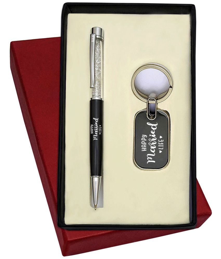     			UJJi 2 in 1 Happy Married Life Combo with Cristal Filled Metal Ball Pen with Keychain