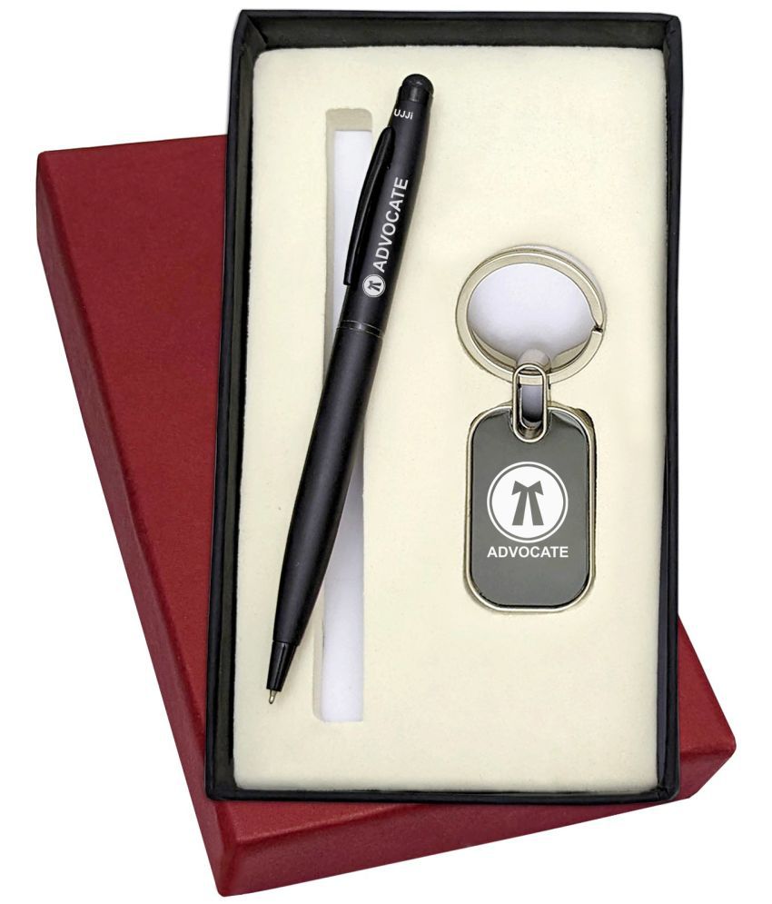     			UJJi 2in1 Advocate Logo Set in Matte Finish Black Color Pen and Metal Keychain