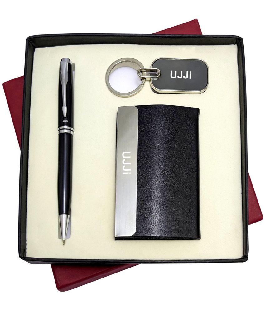     			UJJi 3in1 Set with Black Colour Pen, Keychain and ATM Card Hoder