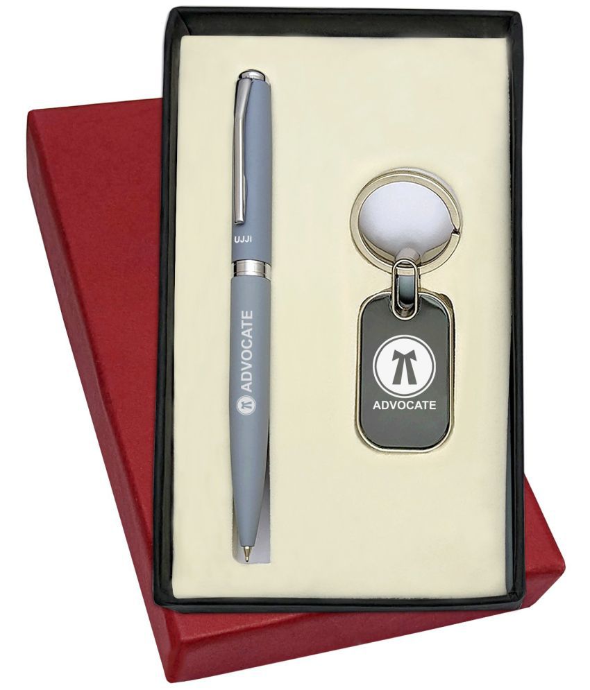     			UJJi Advocate Logo Engraved 2in1 Set with Matte Grey Color Ballpen and Keychain