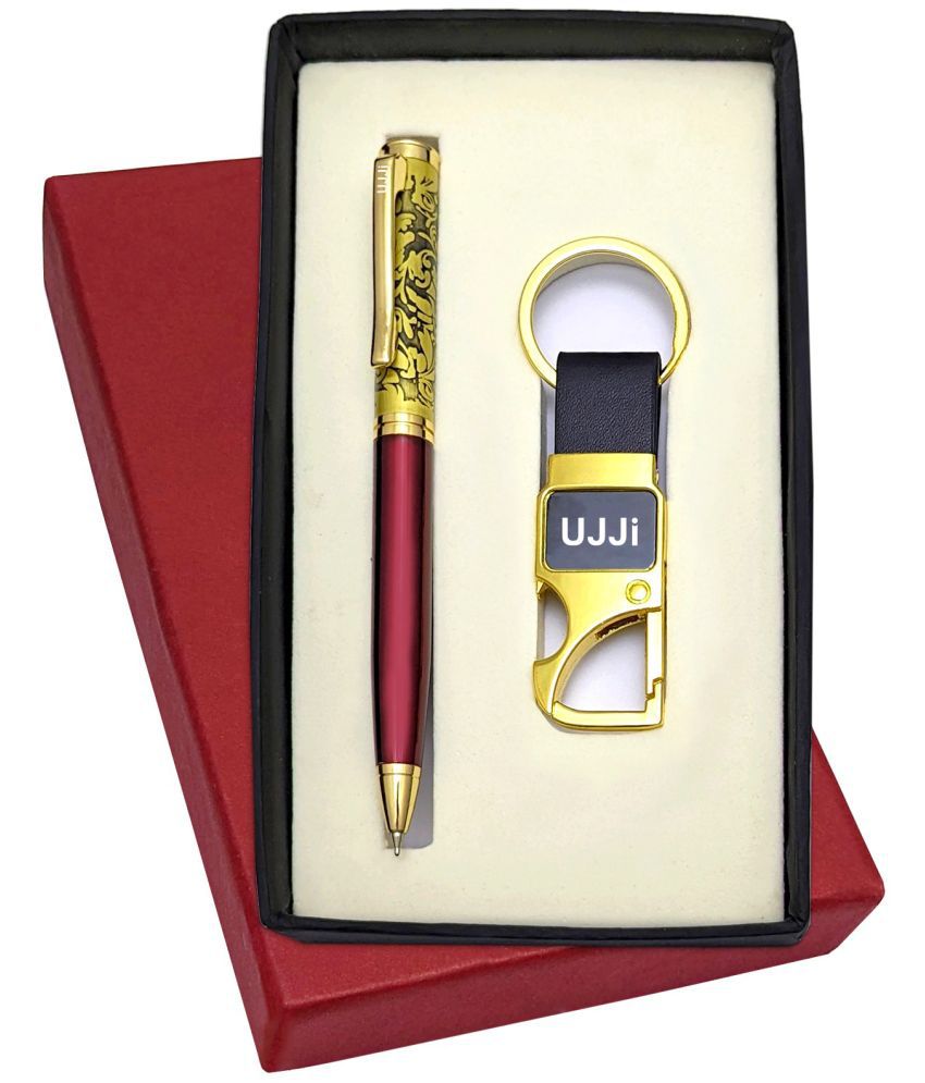     			UJJi Antique Design Maroon Color Brass Body Pen &  Key Ring