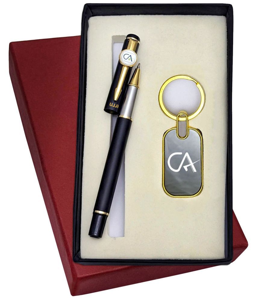     			UJJi CA Logo Gifts 2in1 Golden Part with Long Metal Refill Pen with Keychain