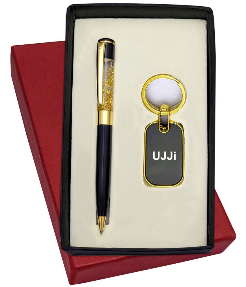     			UJJi Golden Gel Filled Brass Body Ball Pen & Metal Keychain