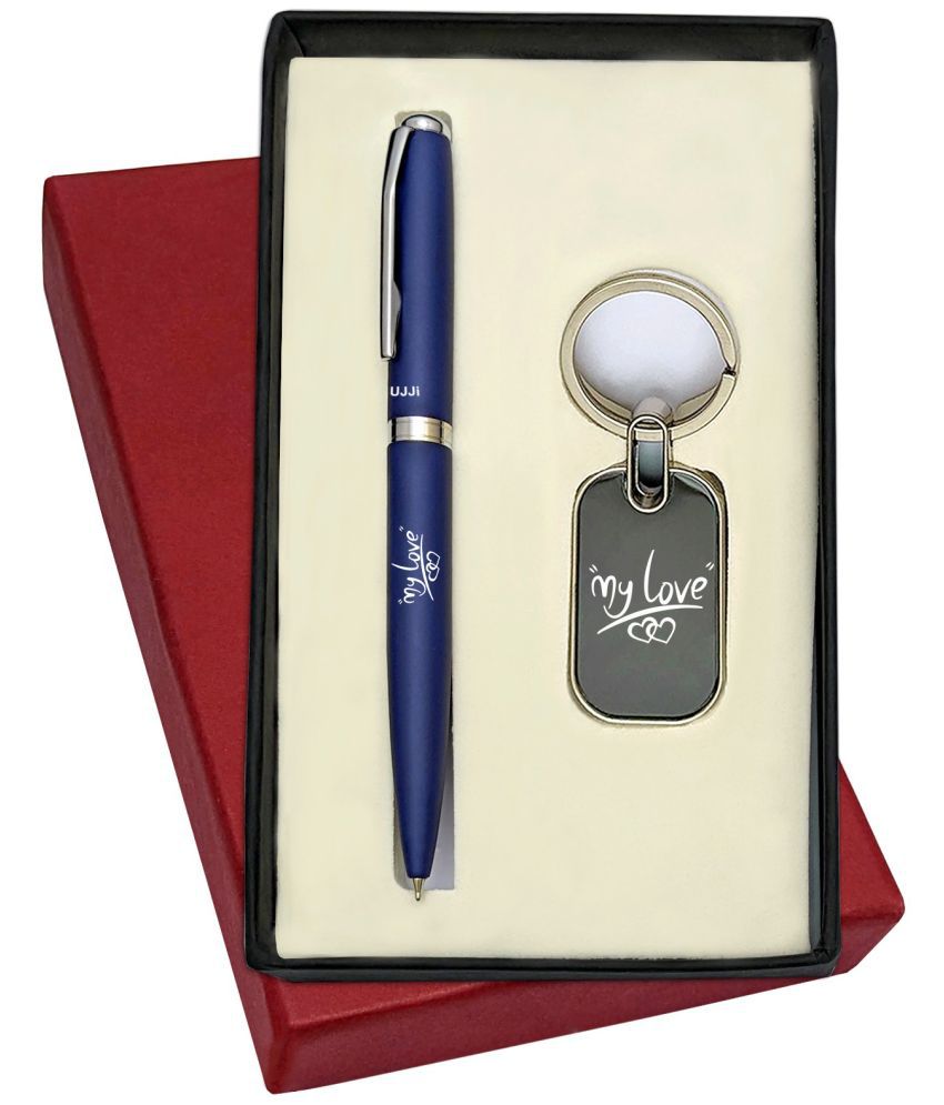     			UJJi My Love Engraved Matte Finish Blue Colour Ballpen and Keychain
