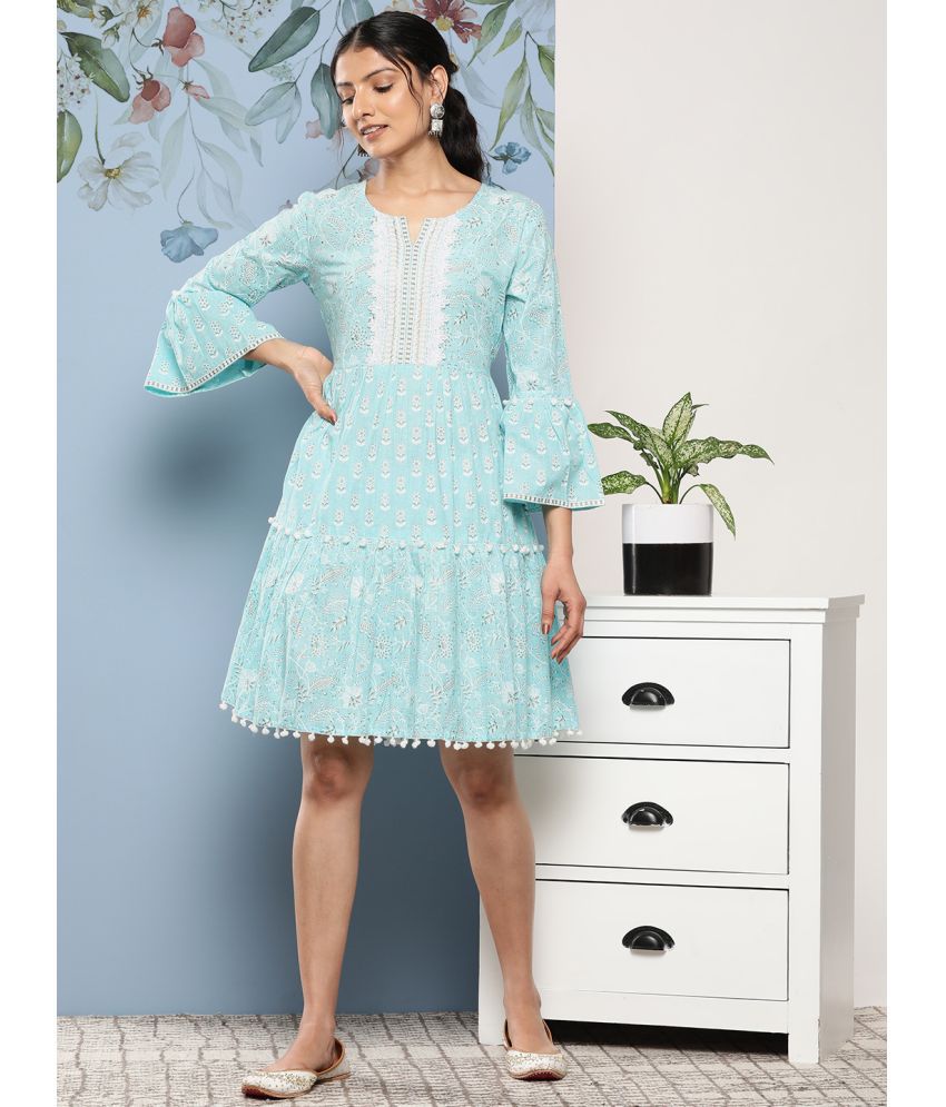     			Varanga Cotton Printed Above Knee Women's A-line Dress - Blue ( Pack of 1 )