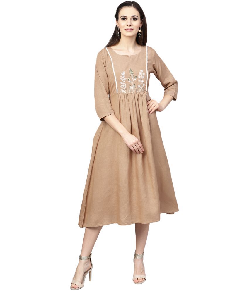     			Varanga Viscose Solid Midi Women's Fit & Flare Dress - Beige ( Pack of 1 )