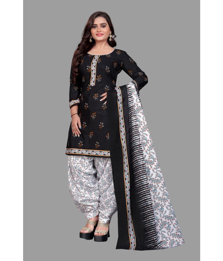     			WOW ETHNIC Unstitched Cotton Printed Dress Material - Black ( Pack of 1 )