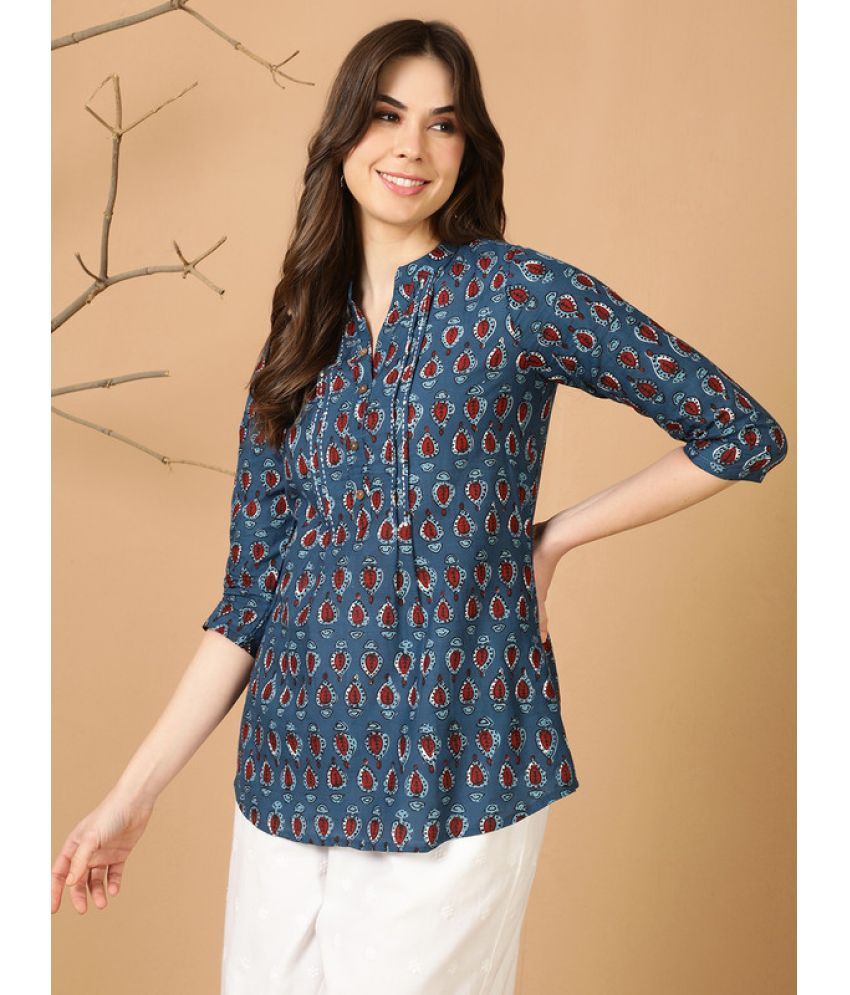     			Antaran Cotton Printed Straight Women's Kurti - Blue ( Pack of 1 )