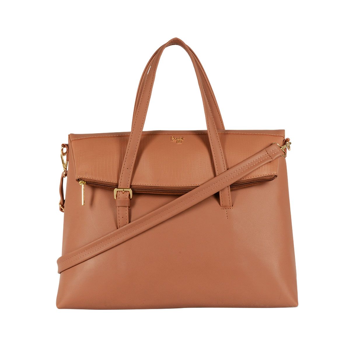     			Baggit Beige Faux Leather Satchel Bag