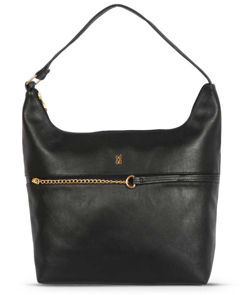     			Baggit Black Faux Leather Hobo Bag