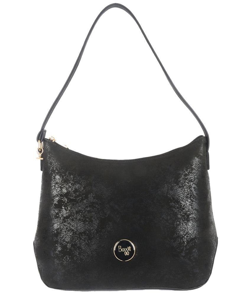     			Baggit Black Faux Leather Hobo Bag