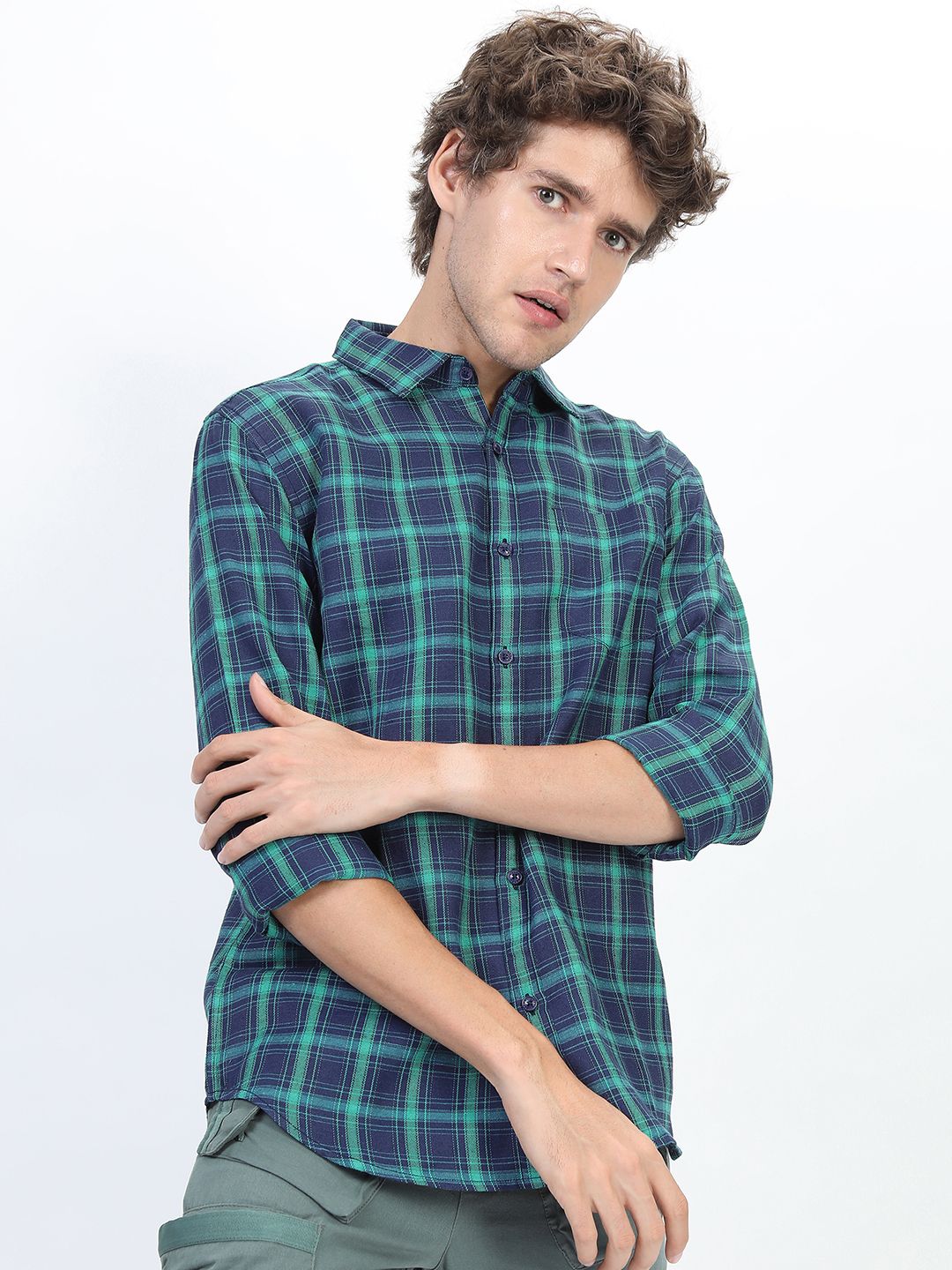     			Ketch Cotton Blend Slim Fit Checks Full Sleeves Men's Casual Shirt - Navy Blue ( Pack of 1 )