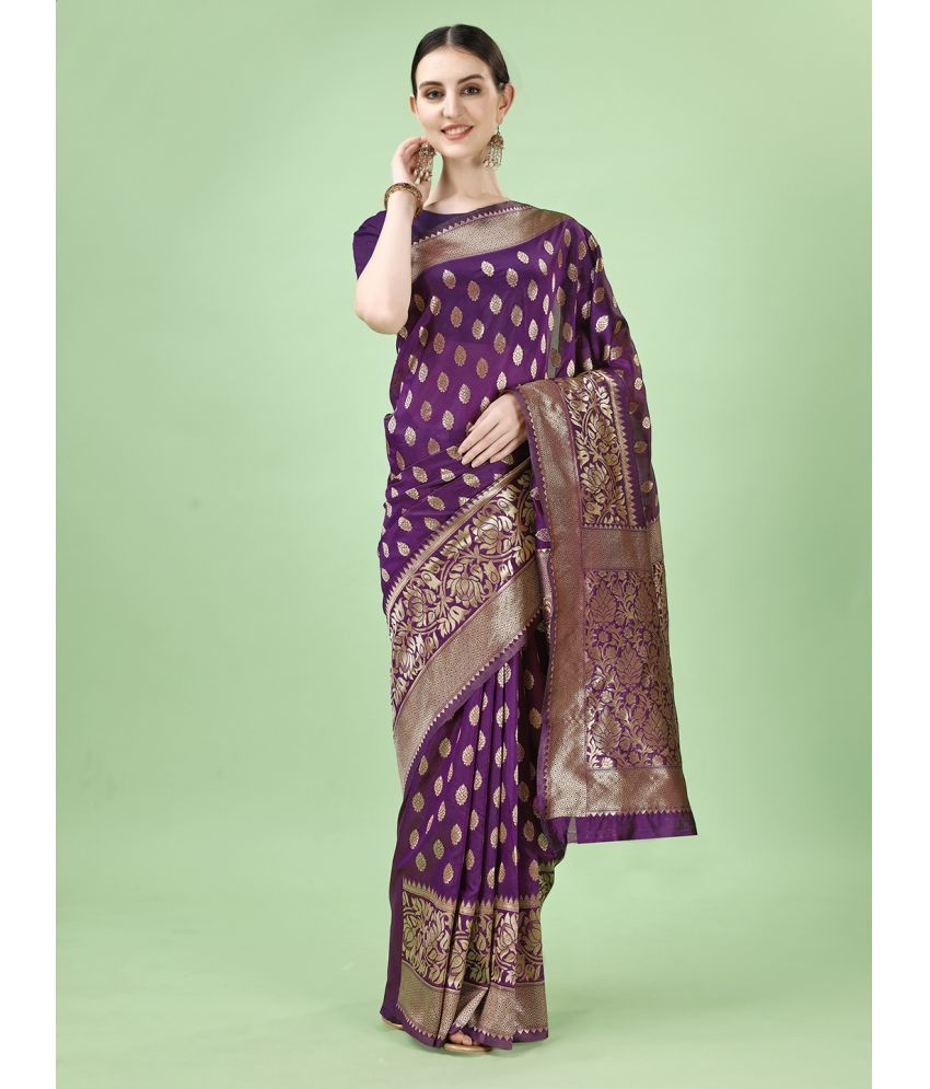     			LEELAVATI Banarasi Silk Embellished Saree With Blouse Piece - Purple ( Pack of 1 )