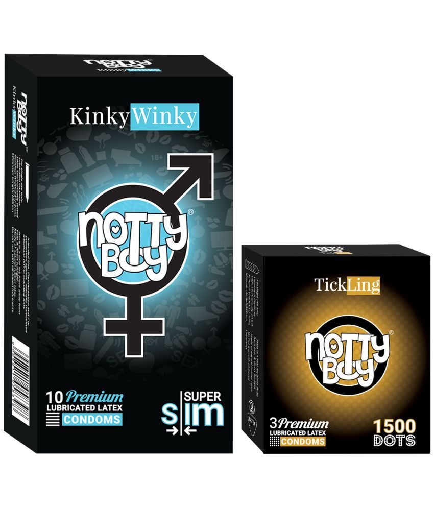     			NottyBoy Ultra Thin Super Slim and 1500 Dots Condoms - (Set of 2, 13 Pieces)